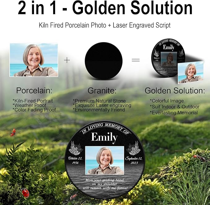 ADFSTONE Grave Markers for Cemetery for Humans- Flat Headstones for Graves, Granite Memorial Plaques Personalized, Head Stones Monuments for People, Picture Memory Plaques for Loved Ones Lost