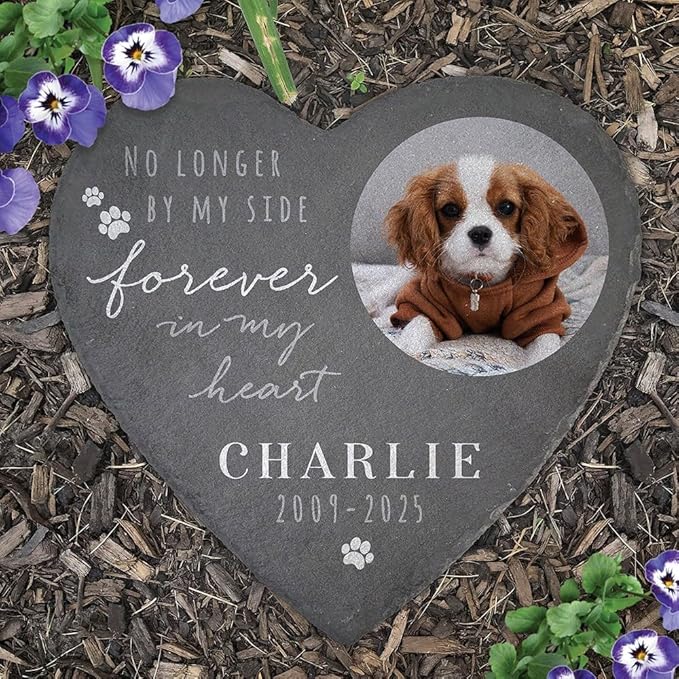 Personalized Memorial Garden Stone, “Forever in My Heart” Slate Heart 10 Inch, Custom Sympathy Gift Outdoor Décor