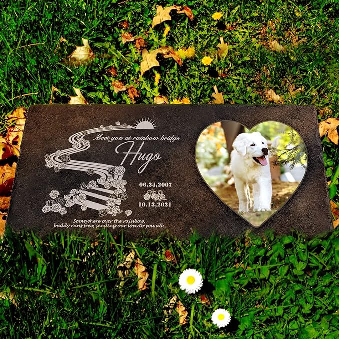 Fanery Sue Custom Cat Memorial Stones with Full Color Image, Dog Memorial Gift Garden Stones, Pet Grave Markers Personalized, All-Natural Memorial Headstone for Pet