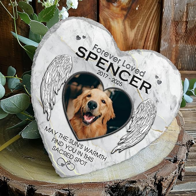 May The Sun's Warmth Find You In This Sacred Spot Personalized Photo Dog Memorial Stone, Pet Memorial Stones for Dogs, Dog Memorial Gifts for Loss of Dog, Cat Sympathy Gift for Pet Lovers