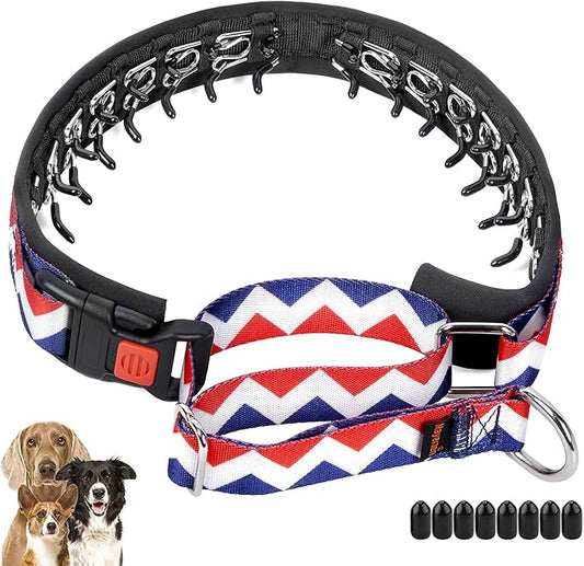Mayerzon No Pull Dog Prong Collar Martingale, Personalized Pinch Collar with Geometric Patterns for Large Medium Small Dogs for Walking Training Festival, Easy to Use(L, Ethnic Red)