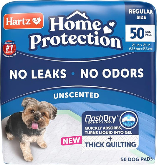 Hartz Home Protection Super Absorbent Odor Eliminating No Leaks Dog Pads, 50 Count