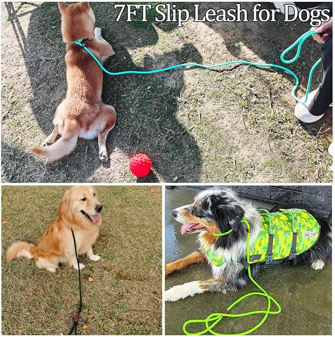 MayPaw Slip Lead Control Leash for Dogs No Pull, 13+ Colors Classic Dog 7 FT Pet Slip Leash, 1/4” Rope Lead for Small Medium Animals (7ft*1/4", Yellow)