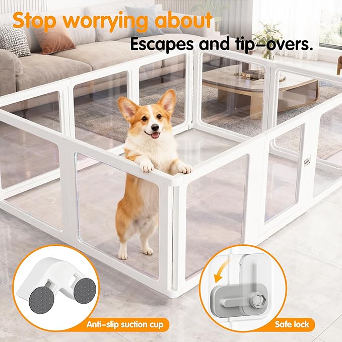 Citylife Dog Playpen with Door Clear Pet Playpen for Indoor Outdoor Easy to Install and Remove Puppy Playpen for Dogs, Cats, Bunnies, Pigs, 10 Panels