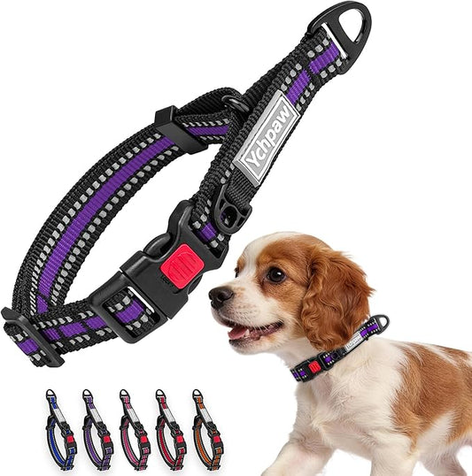 Martingale Collar for Dogs Reflective Collar with Quick Release Buckle, Adjustable Nylon Collars for No Slip Dog Collar, Purple, XS
