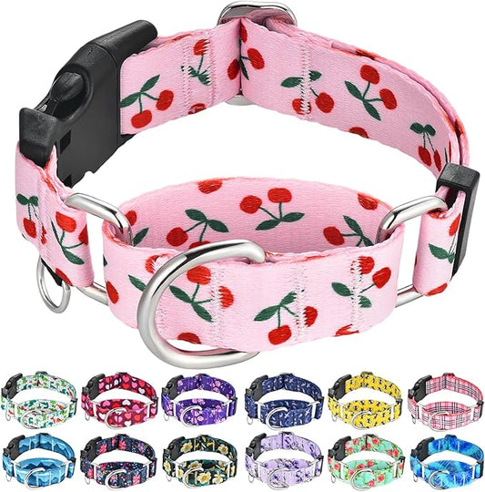 Martingale Dog Collars for Large Dogs with Buckle No Pull Cute Girl Pink Pet Collar (Cherry, Large)