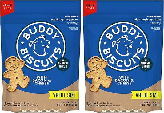 Buddy Biscuits 3.5 lbs. Bag of Crunchy Dog Treats Made with Bacon & Cheese,(Pack of 2)