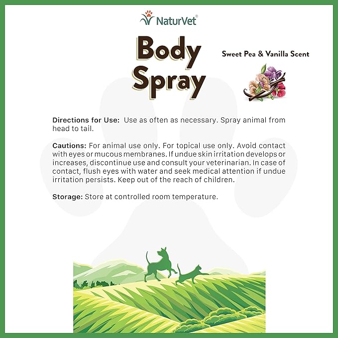 NaturVet Body Spray with Sweet Pea & Vanilla Scent for Dogs & Cats 8 oz