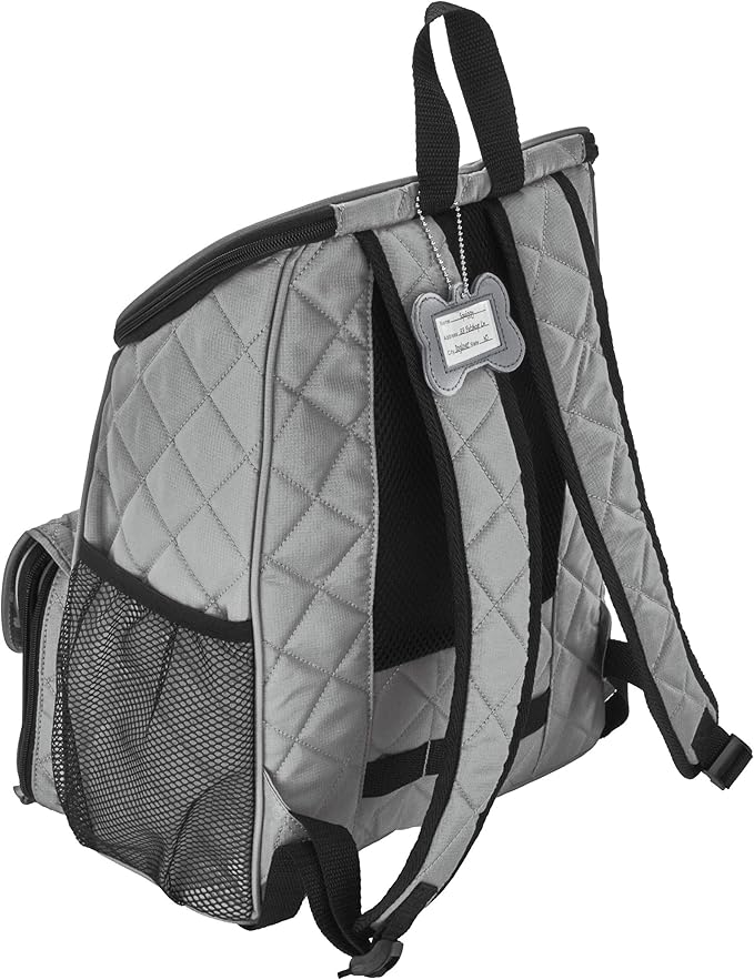 Mobile Dog Gear, Dog Travel Bag, Deluxe Quilted Weekender Backpack, Includes Lined Food Carriers and 2 Collapsible Dog Bowl, Gray