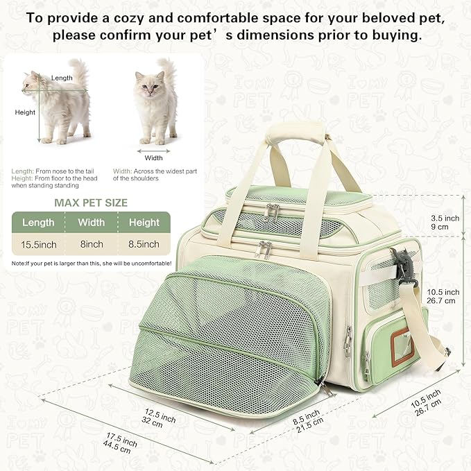 18x11x11 Small Cat/Dog/Pet Carrier – Airline Approved, Collapsible with Expandable Top and Sides. Soft-Sided Travel Puppy Carry Bag, Small Animal Rabbit Kennel Carrying Case, Kitten Mesh Cage