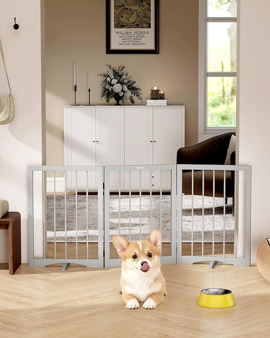 Free Standing Dog Gate Indoor, Foldable Dog Gate for Doorways Stairs Hallways, 3-Panel Freestanding Pet Gate with Support Feet for Stability, Folding Puppy Gate Easy to Move, Doggy Gate 54"x24"