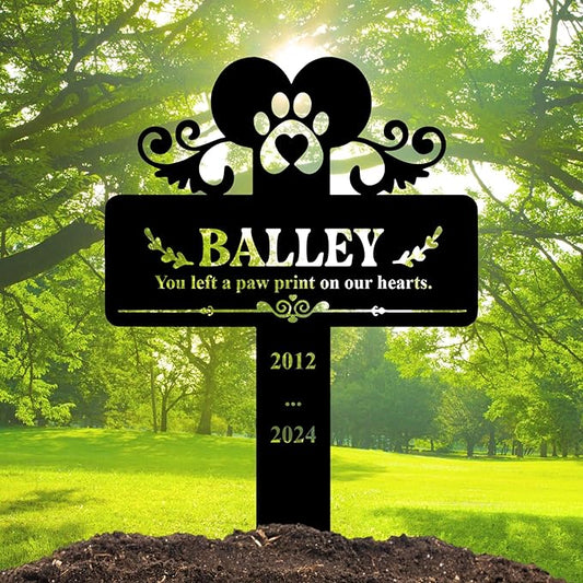 Custom Pet Name Dog Memorial Metal Cross Grave Marker, Sympathetic Grave Marker Pet with Wings Memorial Plaque, Personalized Dog Metal Garden Stake for Cemetery Yard, Outdoor Memorial Sign