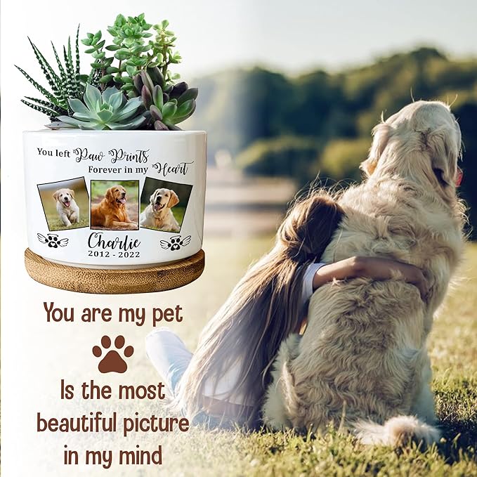 Personalized Pet Memorial Plant Pot Ceramic Dog in Picture Deceased Customized Dog Rememberance Passing Away Heartfelt Sentimental Quote Frame Gift for Pet Owner Christmas Meaningful Birthday