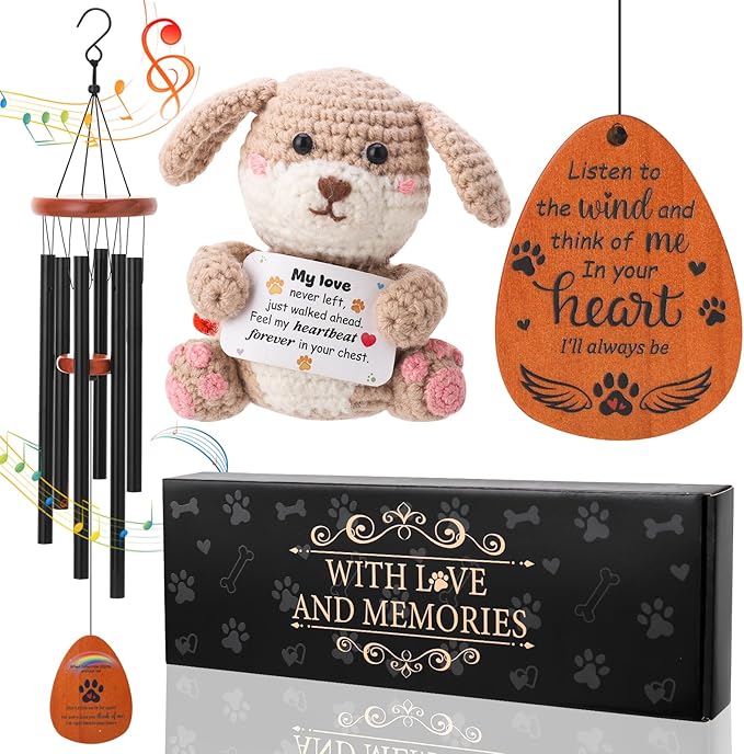 Dog Memorial Gifts 26" Pet Memorial Wind Chime with Crochet Doll Loss of Dog Sympathy Gift Pet Loss Passing Away Remembrance Bereavement Gift