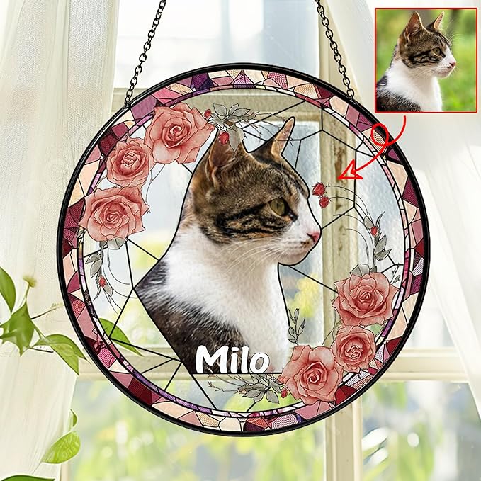 NAZENTI Personalized Dog Memorial Suncatcher, Sympathy Gift for Loss of Pet, Dog Remembrance Gift, Stained Glass Suncatcher, Custom Portrait Photo and Name, Pet Memorial Ornament Window Hanging 2
