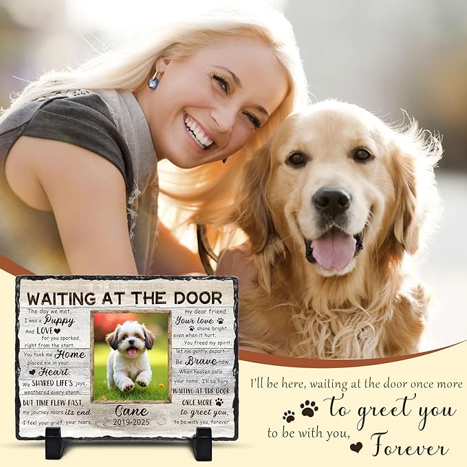 Ship Next Day, Customized Pet Memorial Stones for Dogs Cats Memorial Gifts for Loss of Dog Death Sympathy Gift with Photo Picture Name Date Personalized Pet Frame