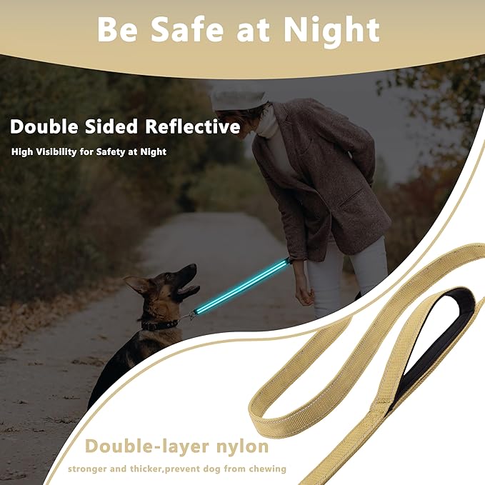 Dog Leash 6ft Long, Double Handle Dog Leash for Safety Control Training, Heavy Duty Dog Leads with Traffic Padded Handles, Reflective Leashes for Small Medium Large Dogs(6ft, Brown)