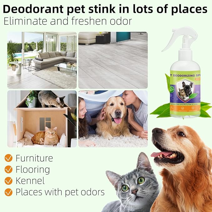 Dog Deterrent Spray and Urine Odor Eliminator Spray, Effective Spray for Furniture and Cat Litter Box Deodorizer, Training Spray for Poop, Pet Room Deodorizing Spray for Smell on Carpet