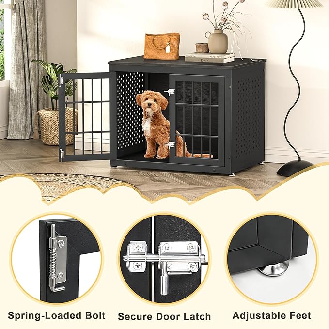 32" Heavy Duty Dog Crate Furniture for Small and Medium Dogs, Metal Kennel for High Anxiety Dogs, Chew Proof Pet Cage Indoor, Decorative Dog Kennel End Table