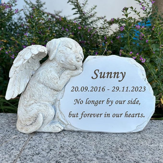 Personalized Creative Rockery Angel Puppy Garden Memorial Stone for Our Fur Baby's Memorial Custom Pet Dog Memorial Grave Marker Headstone Tombstone for Garden Courtyard Dog Memorial Gifts