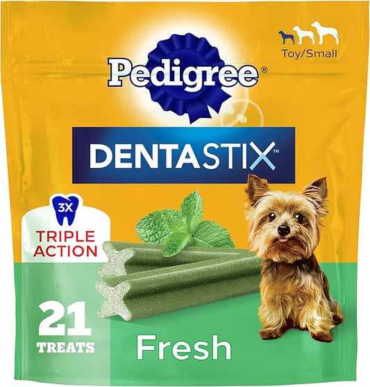 Pedigree Dentastix Dental Chews for Dogs, Small and Toy Breed Dog Treats, Fresh Flavor, (7) 21ct Bags (147 Treats Total)