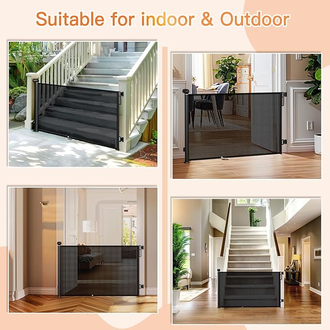 Uamector Retractable Baby & Dog Gate, Adjustable Mesh Safety Gate Extends to 72" Wide 34" Tall for Stairs Doorways, Indoor Outdoor Use