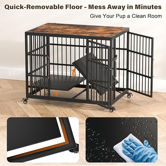 VERIFURTY 36 Inch Heavy Duty Dog Crate Furniture with Self-Locking Latch for Medium and Large Dogs, Escape-Proof Dog Kennel Furniture Indoor, Decorative Pet Cage End Table, Rustic Brown
