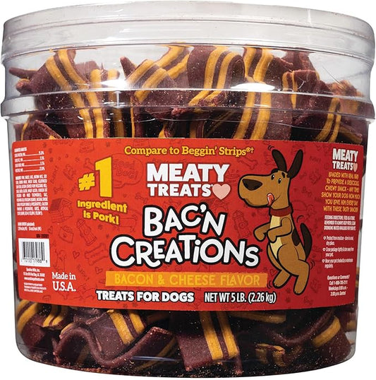 Meaty Treats Bacon and Cheese Dog Treats,5 lb. Tub