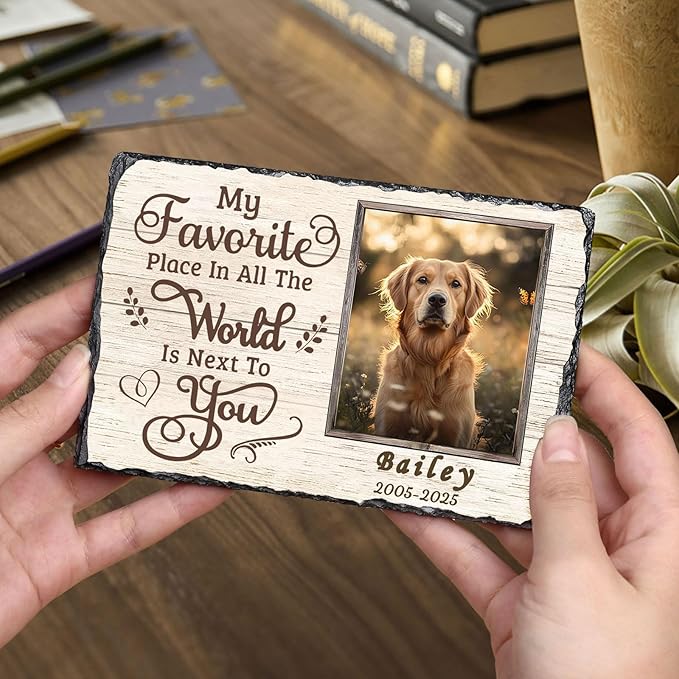 Ships Next Day Personalized Dog Memorial Gifts for Loss of Dog, Custom Pet Memorial Stone with Photo Name Date Bereavement Sympathy Gift for Dog Cat Lover