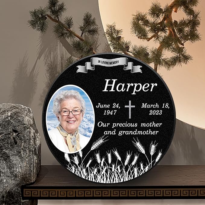 ADFSTONE Grave Markers for Cemetery for Humans- Flat Headstones for Graves, Granite Memorial Plaques Personalized, Head Stones Monuments for People, Picture Memory Plaques for Loved Ones Lost