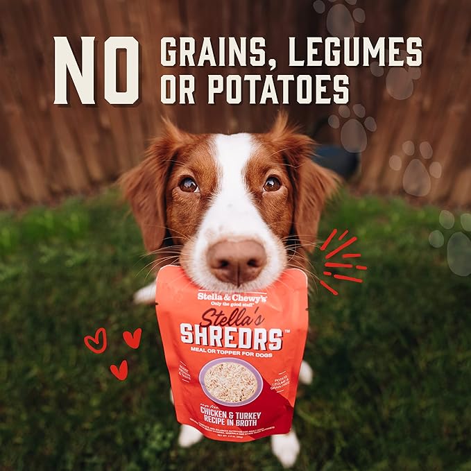 Stella & Chewy's Cage Free Chicken & Turkey Shredrs - Premium Dog Food Pouches - Perfect For Picky Eaters - 24 Pack, 2.8oz Each