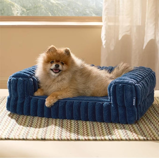 Bedsure ComfyFleece™ Orthopedic Dog Bed for Small Dogs, Waterproof Memory Foam Small Pet Beds with Sides, Non-Slip Bottom and Egg-Crate Foam Medium Dog Couch Sofa with Washable Corduroy Cover, Blue