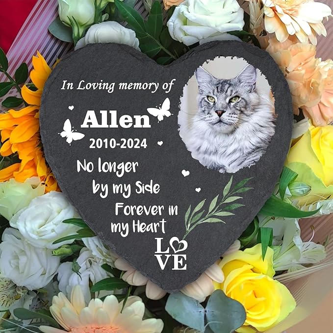 Cowcute Personalized Pet Memory Stone for Cat, Customized in Loving Memory Pet Remembrance Plaque Garden Stones, Dog Memorial Stones for Loss of Dog, Pet Memorial Gifts for Cat Mom Dog Lover Owner