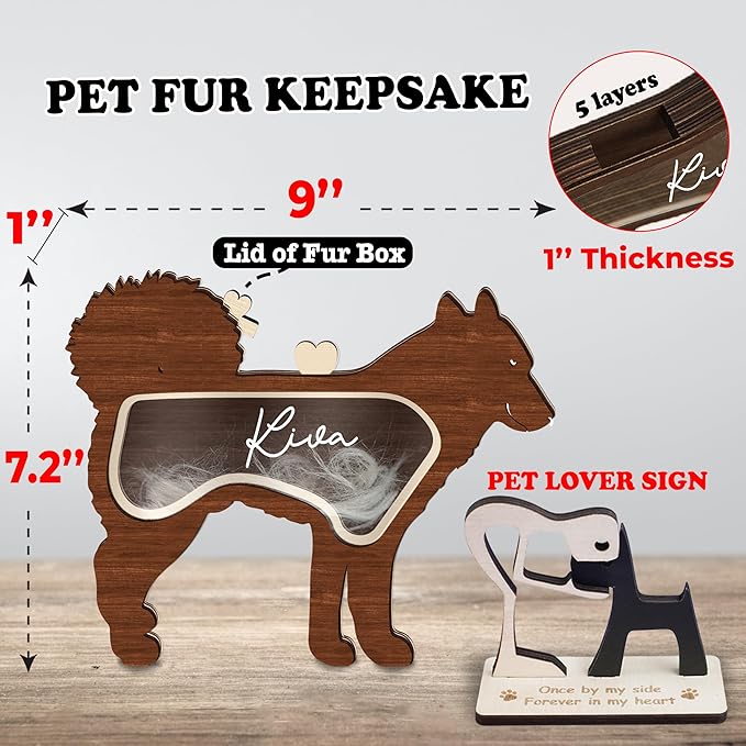 9" Siberian Husky Dog Hair Keepsake Box, Wooden Pet Urns for Dogs, DIY Pet Loss Sympathy Gifts, Unique Gift Dog Shape Standable Table Decor, Idea Gift for Pet Lover Storing Fur Teeth Ashes PSD6-33L