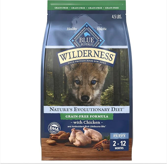 Blue Buffalo Wilderness Puppy High-Protein Dry Dog Food with Real Chicken, Grain-Free, Made in the USA with Natural Ingredients, Chicken, 4.5-lb Bag
