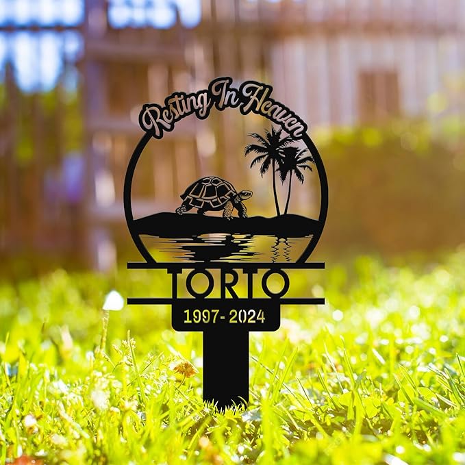 Custom Turtle Memorial Stake, Metal Turtle Grave Marke,r Turtle Garden Sign, Outdoor Plaques for Garden Decor, Turtle Yard Stake, Loss of Turtle Gift, 8-24in