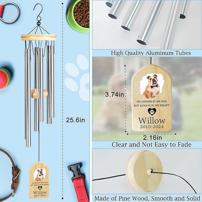 Pet Memorial Wind Chime, Pet Loss Gifts, Pet Memorial Gifts for Dogs, Dog Memorial Gifts for Loss of Dog, Loss of Dog Sympathy Gift, Dog Remembrance Gift, in Memory of Dog Cat - Always in My Heart