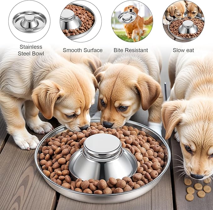 4 Pcs Stainless Steel Puppy Bowls, Puppy Feeding Bowls for Litter, 10.2" Metal Dog Food and Water Bowl Set for Small Dogs Cats, Puppys Feeders for Multiple Puppies Kittens, Whelping Supplies