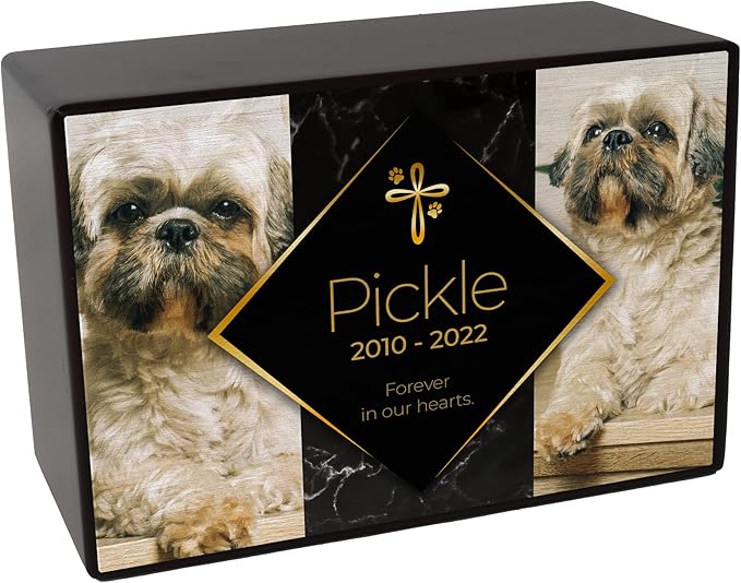 Custom Pet Keepsake Urns for Dogs, Wooden Box for Pet Ashes with Photo for Your Beloved Pets, Pet Cremation Urns as Sympathy Gifts for Pet Lovers - Small, 6" x 4" x 2.75" (Pickle)