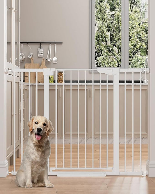 Cumbor 36" Extra Tall 29.7-51.5" Baby Gate for Stairs, Easy Walk Through Dog Gates for Doorways Extra Wide, Pressure Mounted Tall Pet Gate Indoor, Safety Auto-Close Child Gate for Kids, White