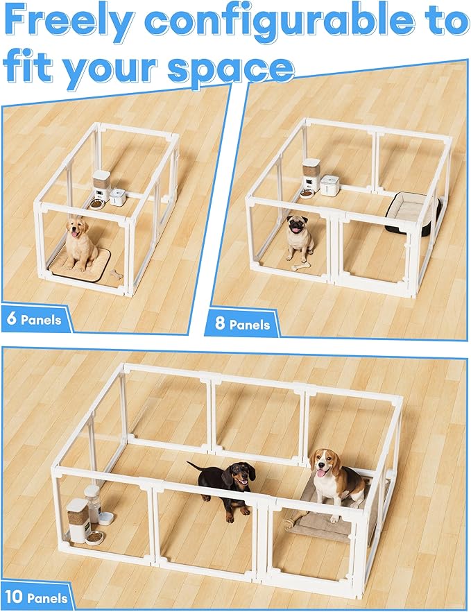 Clear Acrylic Dog Playpen Indoor,Tool-Free Assembly & Easy Clean,24 in Puppy Playpen with Door for Small Dogs/Cats/Rabbits/Pigs/Ferret,Indoor and Outdoor Use,10 Panels(White)