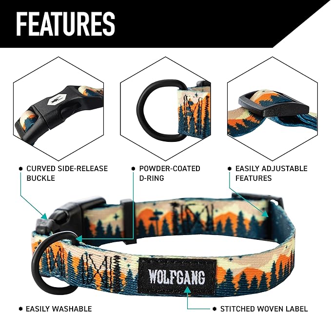 Wolfgang Heavy Duty Martingale Dog Collar with Quick Release Nylon Buckle for Walking & Training, Overland Print, Large
