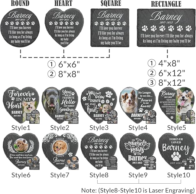 ubjva Dog Memorial Stone Dog Memorial Gifts for Loss of Dog Pet Garden Stone for Indoor Outdoor Lawn Backyard Cemetery Decorations - Style8(Laser Engraving)