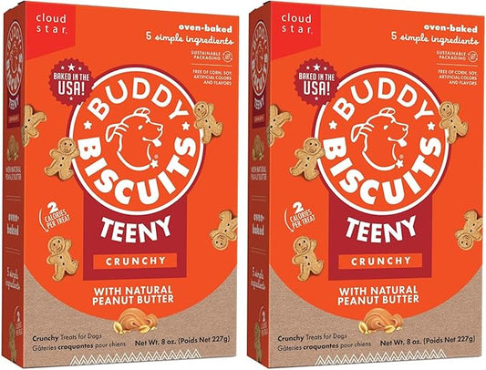 Buddy Biscuits 8 oz Box of Teeny Crunchy Dog Treats Made with Natural Peanut Butter,(Pack of 2)