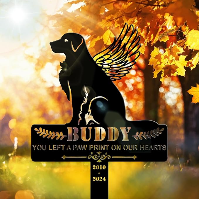 Personalized Pet Memorial Grave Marker, Custom Pet's Name Cemetery Decorations for Funerary, Metal Pet Garden Stake, Outdoor Sympathy Pet Stake Plaque Gift for Loss Dog