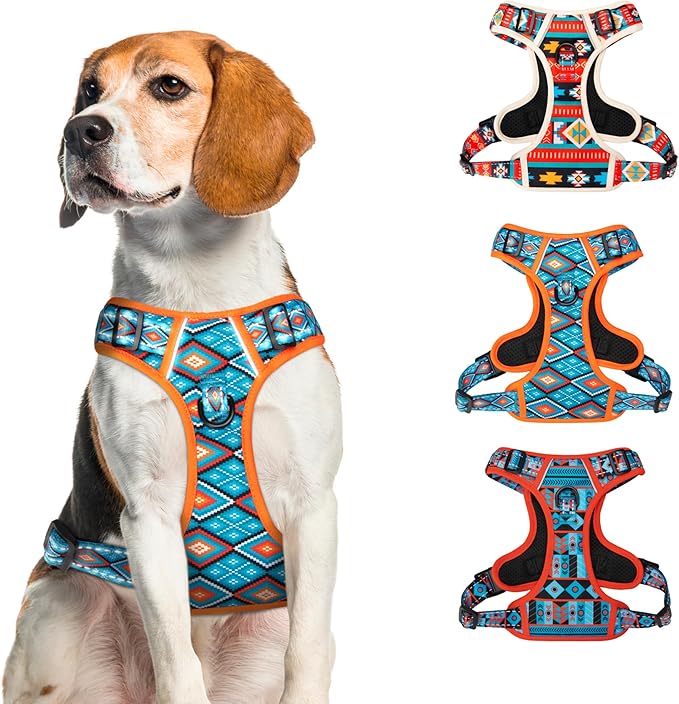 CollarDirect No Pull Reflective Dog Harness with Handle and Front Clip, Adjustible Soft Padded Vest for Small to Large Dogs Training and Walk (Size M, Pattern PT3)