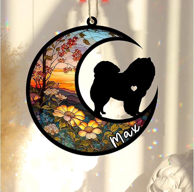Personalized Dog Memorial, Custom Name Chow Chow Dog Christmas Ornament with Name, Custom Breeds, Pet Loss Light Catcher, Gifts for Lovers Loss of Pet Sympathy on Mothers Day Christmas