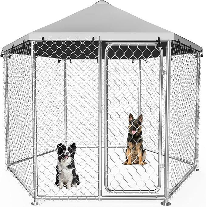 6.8'x6.8' Large Outdoor Dog Kennel for Outside with Heavy-Duty Steel Frame, Waterproof UV-Resistant Cover, Secure Lock, and Sturdy Enclosure Fence