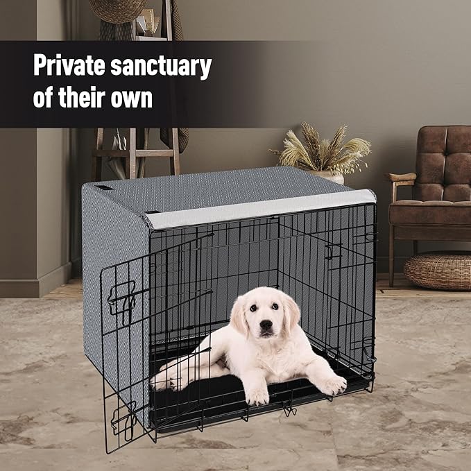 Pet Prime 42 Inch Dog Crate Cover for Wire Cages Indoor Breathable Polyester Pet Kennel Cover Machine Wash & Dry Double Door Lagre XL (Cover Only)