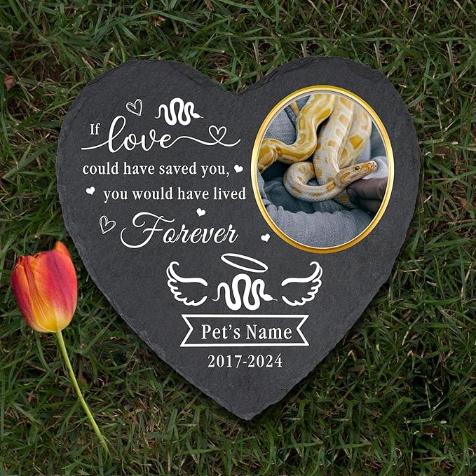 Personalized Pet Ball Python Memorial Stones with Photo, Pet Memorial Gifts for Ball Python Snake, Pet Snake Garden Stone Grave Marker, Python Headstone, Pet Sympathy Gifts for Ball Python